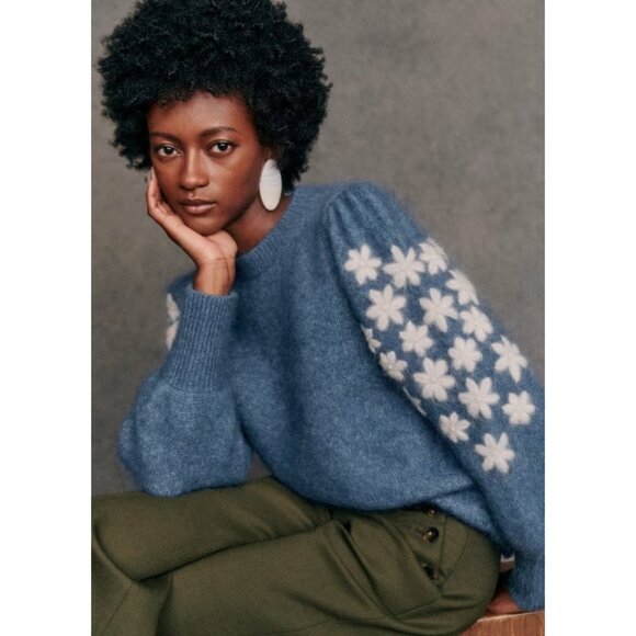 NWT La Maille Sezane Luke Jumper in Faded Blue Cream Floral Sweater XXXL 3XL - Picture 1 of 8